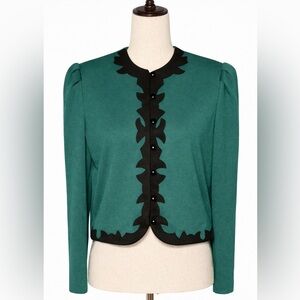 Vintage emerald green and black detail puff sleeve crop jacket top. MP